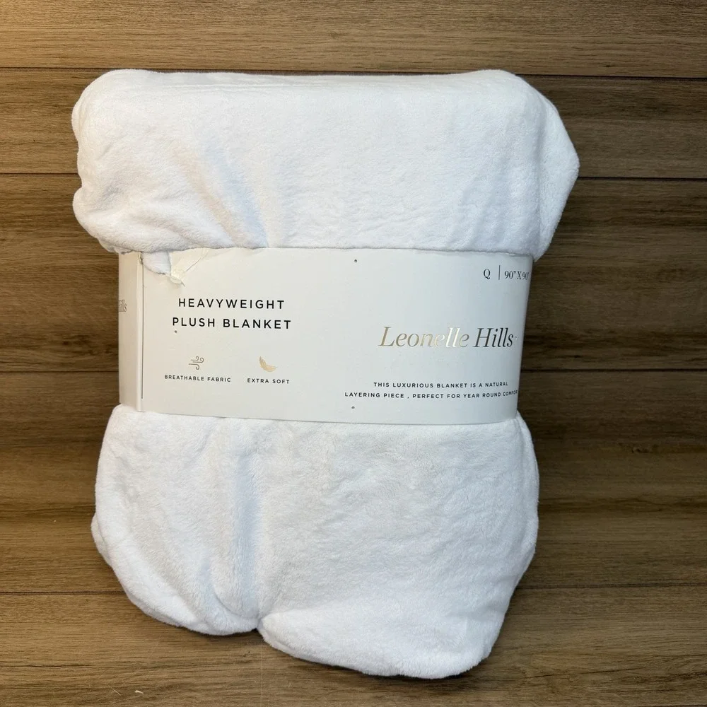 Leonelle Hills Heavyweight Queen Plush White Blanket Soft Luxury 90x90